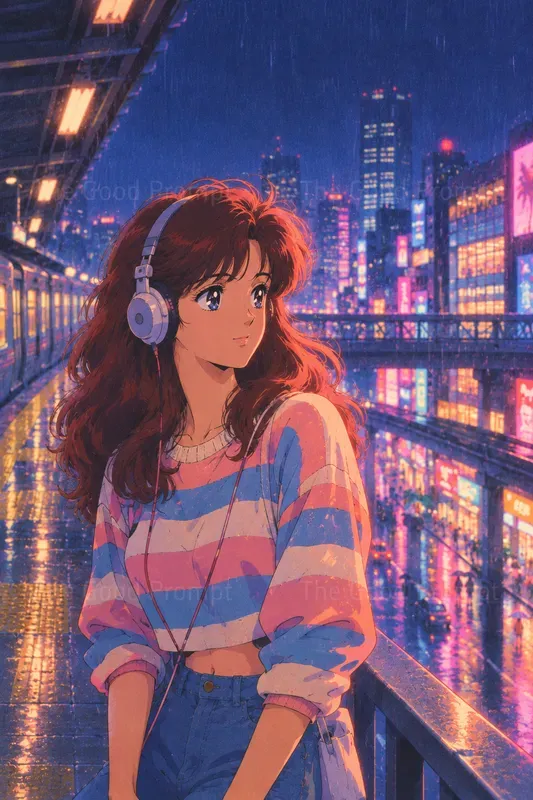 80s City Pop Anime Character Art