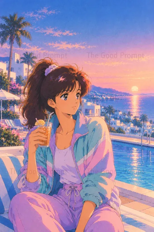 80s City Pop Anime Character Art