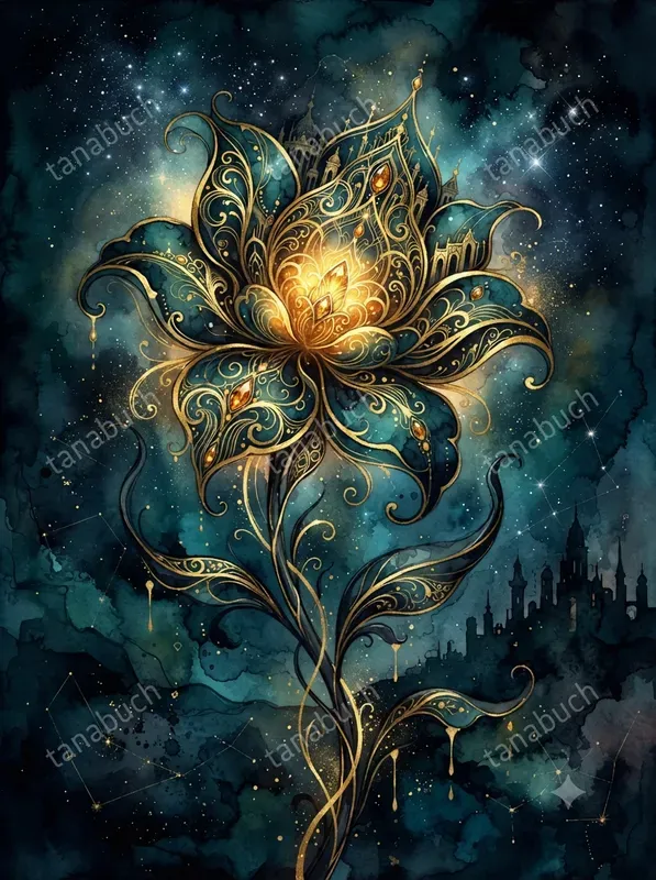 Mystic Teal Gold Ink Flows