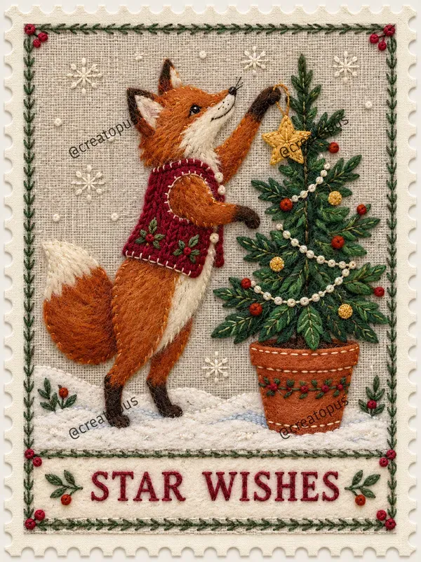 Embroidered Christmas Postage Stamps