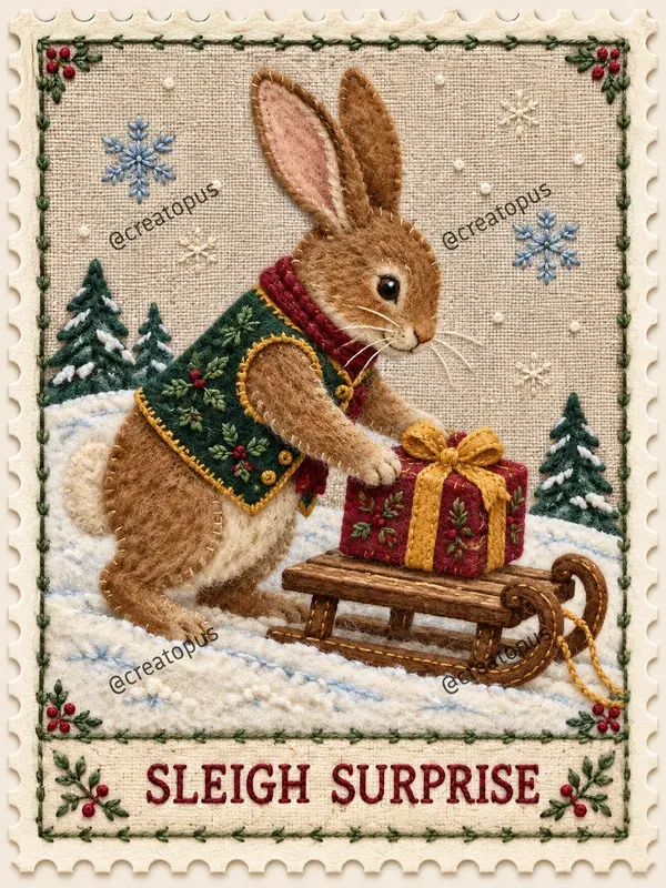 Embroidered Christmas Postage Stamps