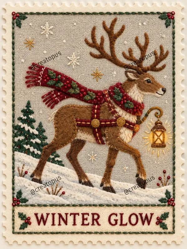 Embroidered Christmas Postage Stamps