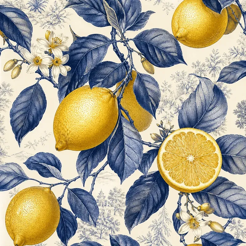 Vintage Blue Botanical Fruit Patterns