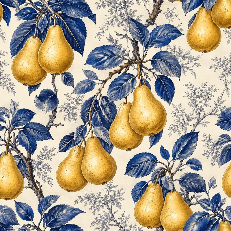 Vintage Blue Botanical Fruit Patterns