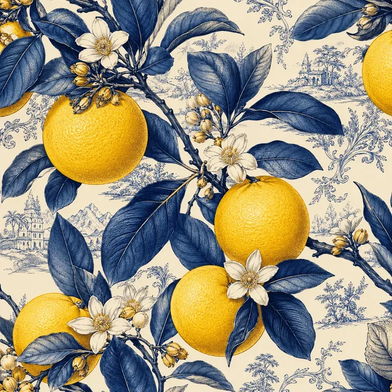 Vintage Blue Botanical Fruit Patterns
