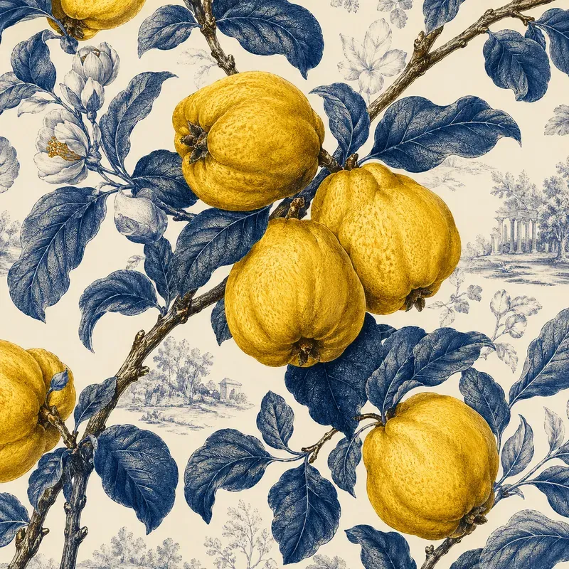 Vintage Blue Botanical Fruit Patterns