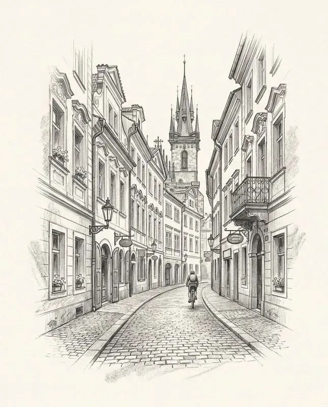 Vintage European Street Pencil Sketches