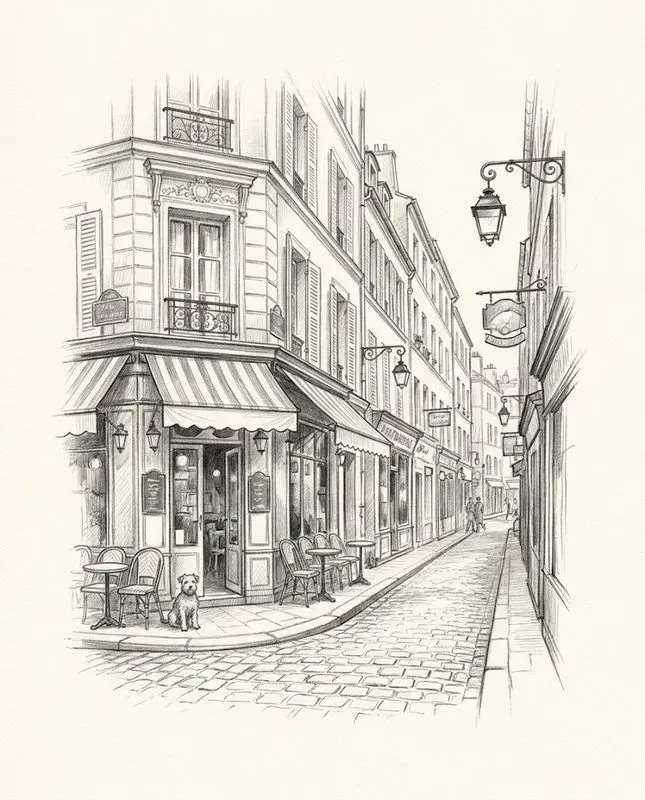 Vintage European Street Pencil Sketches