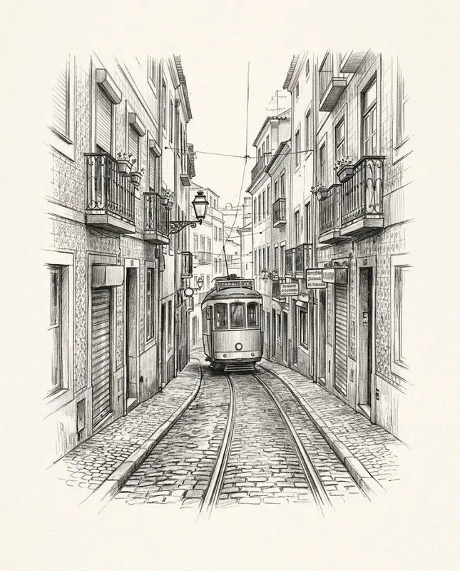 Vintage European Street Pencil Sketches