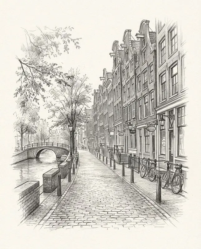 Vintage European Street Pencil Sketches