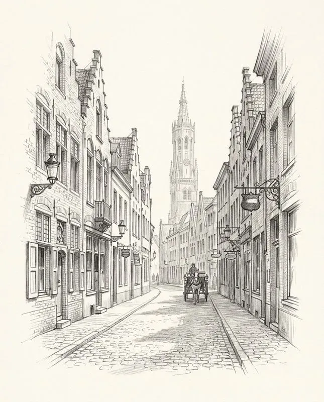 Vintage European Street Pencil Sketches