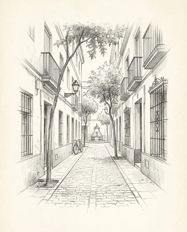 Vintage European Street Pencil Sketches