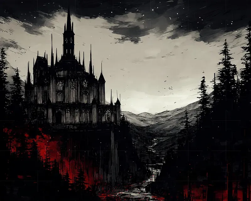 Gothic Horror Anime Scene Illustrations