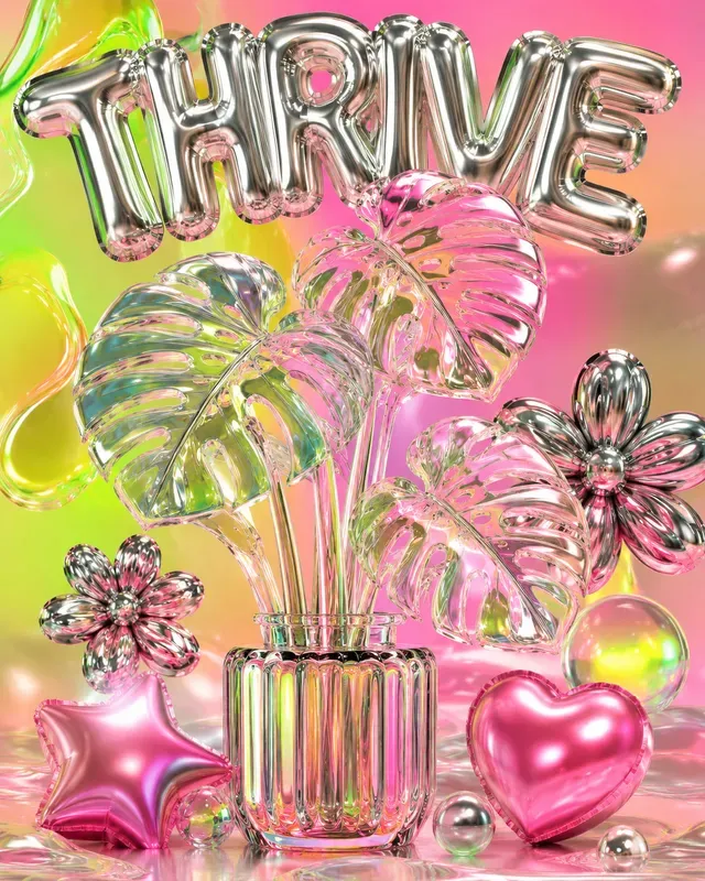 3D Glass Popart Plant Posters