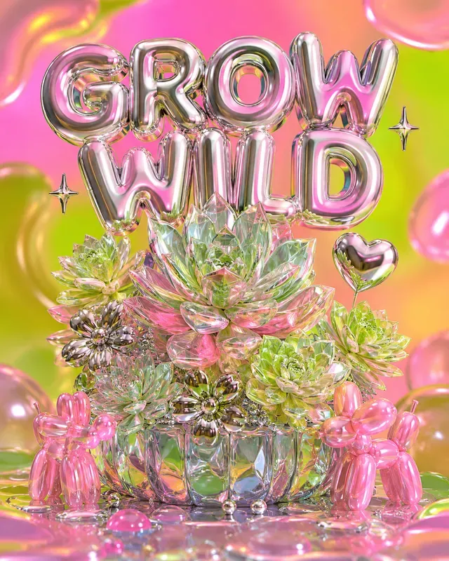 3D Glass Popart Plant Posters