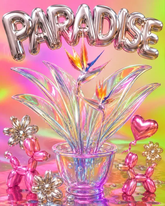3D Glass Popart Plant Posters