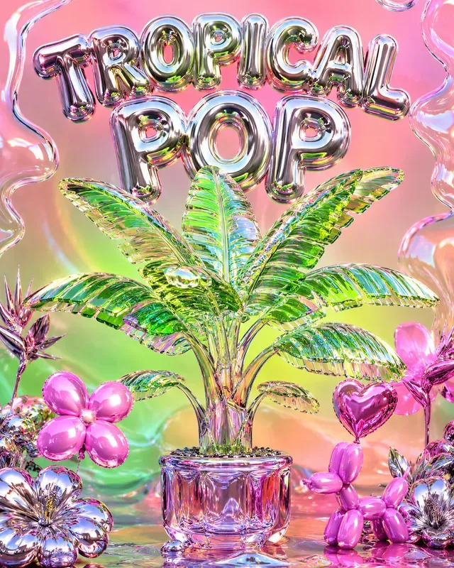3D Glass Popart Plant Posters
