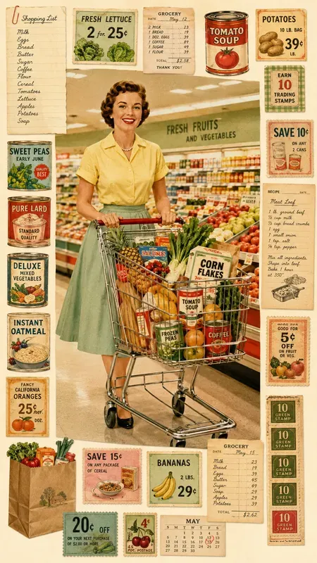 1960s Grocery Shopping Ephemera Sheets