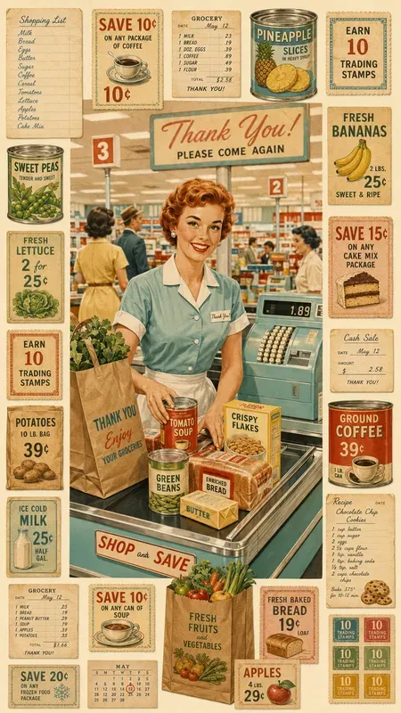 1960s Grocery Shopping Ephemera Sheets