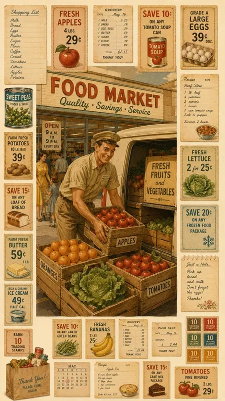1960s Grocery Shopping Ephemera Sheets