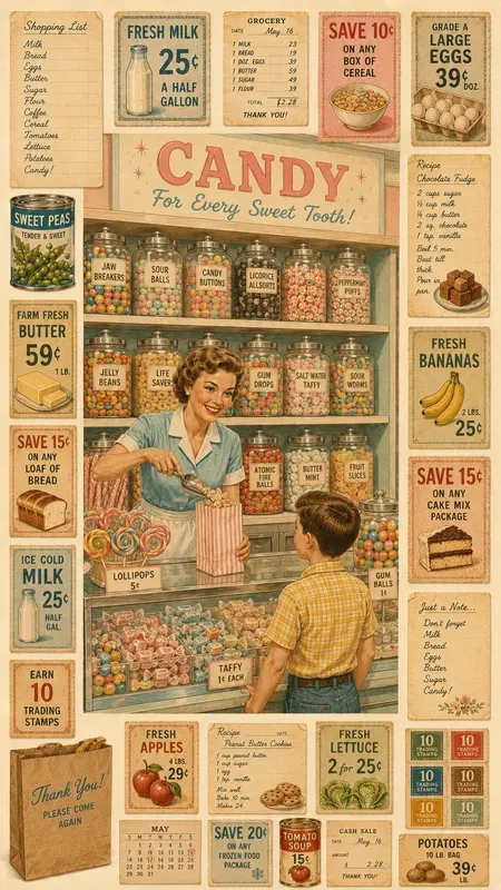 1960s Grocery Shopping Ephemera Sheets
