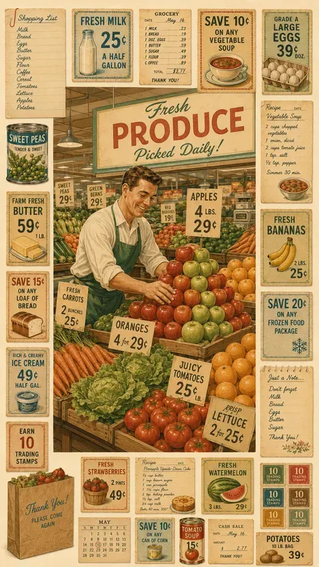 1960s Grocery Shopping Ephemera Sheets
