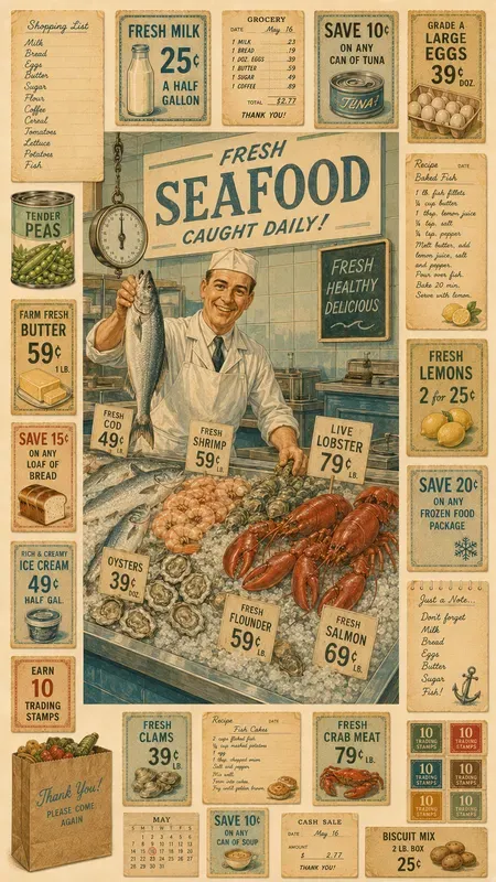 1960s Grocery Shopping Ephemera Sheets
