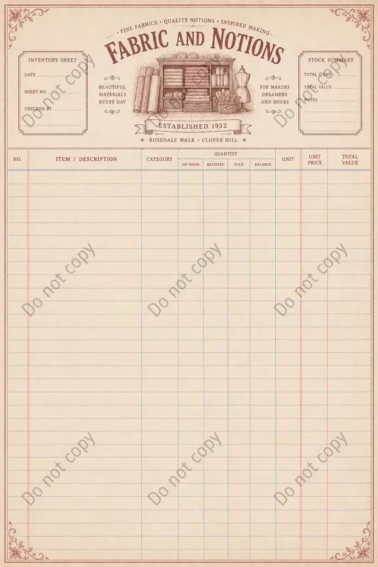 Shop Inventory Journal Pages