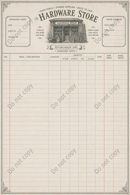 Shop Inventory Journal Pages