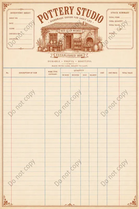 Shop Inventory Journal Pages