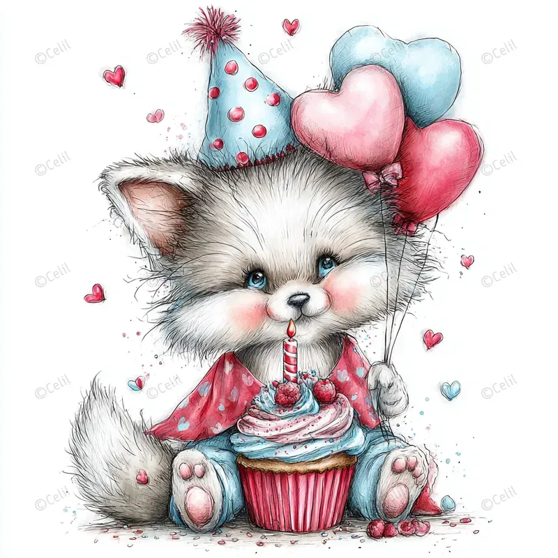 Cute Birthday Animal Clipart Illustrations