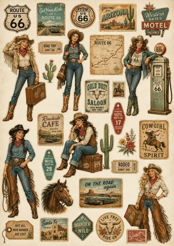 Western Cowgirl Character Ephemera Sheets