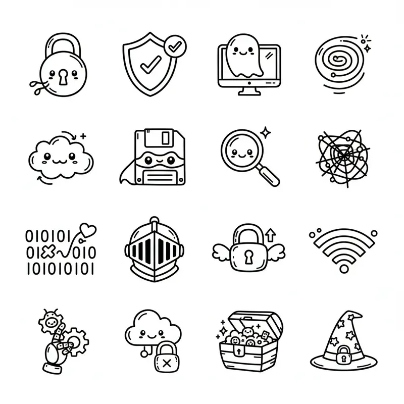 Whimsical Doodle Icons Black On White