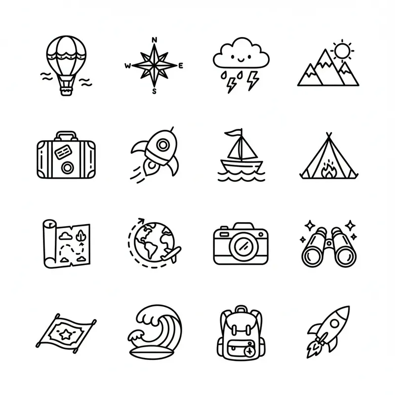 Whimsical Doodle Icons Black On White