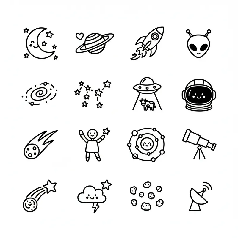 Whimsical Doodle Icons Black On White