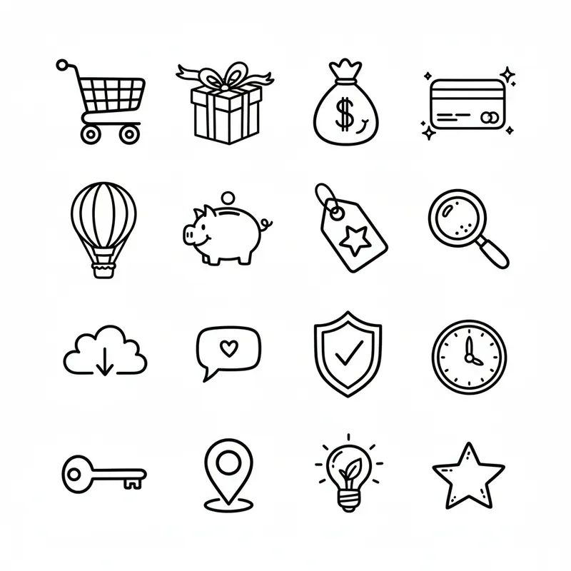 Whimsical Doodle Icons Black On White