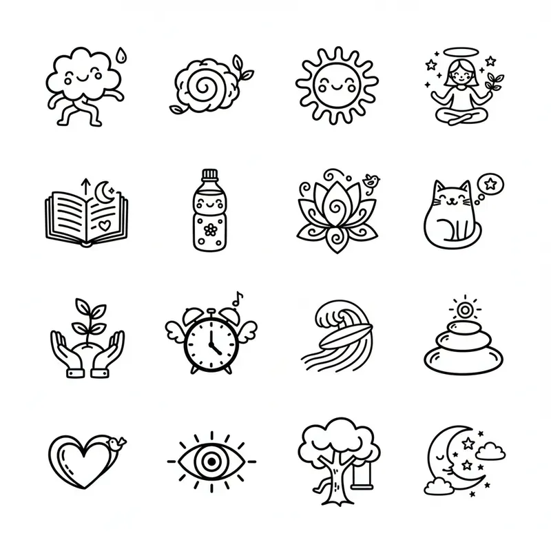 Whimsical Doodle Icons Black On White