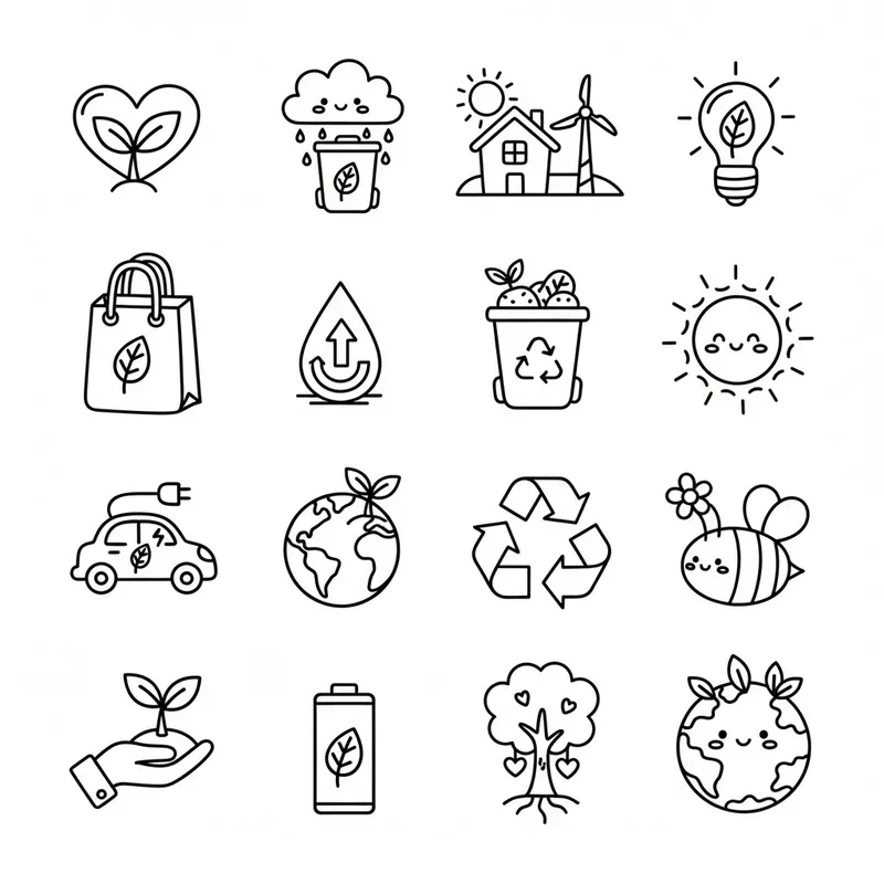 Whimsical Doodle Icons Black On White