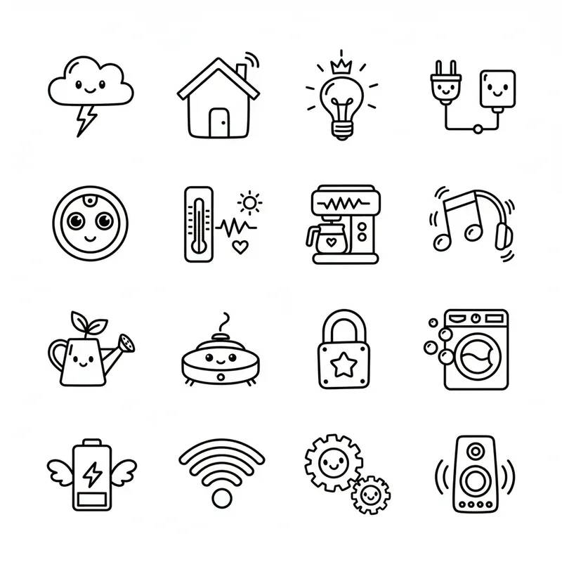 Whimsical Doodle Icons Black On White