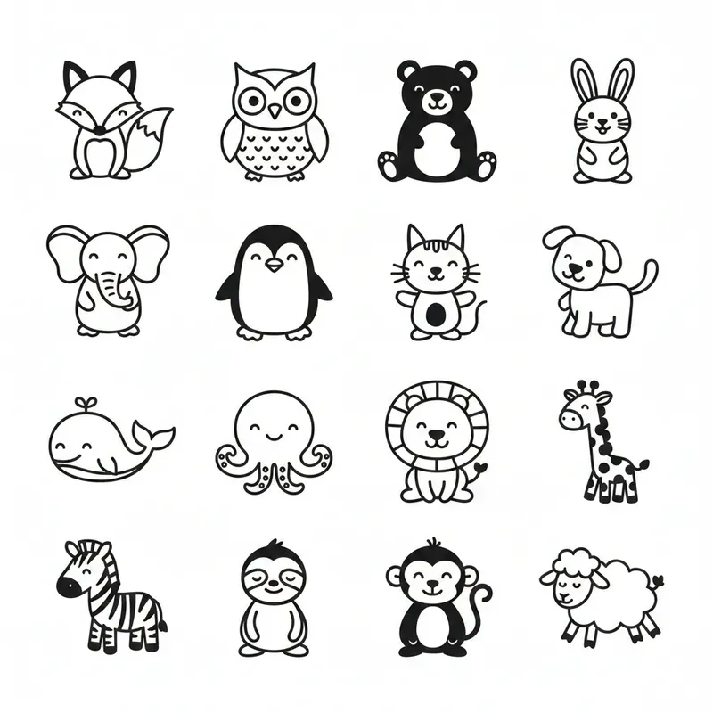 Whimsical Doodle Icons Black On White