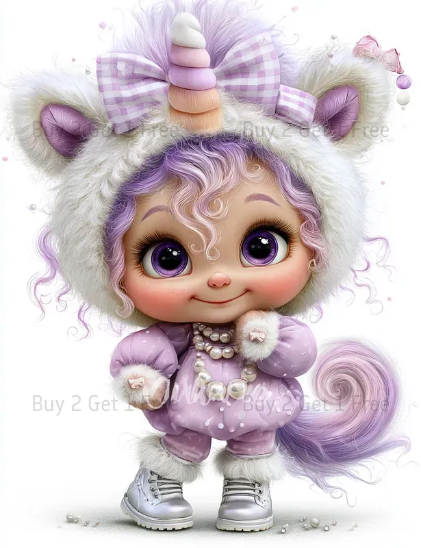 Whimsical Unicorn Girl Clipart