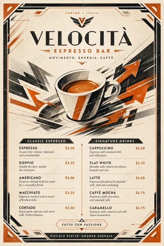 Futurist Motion Food Menus