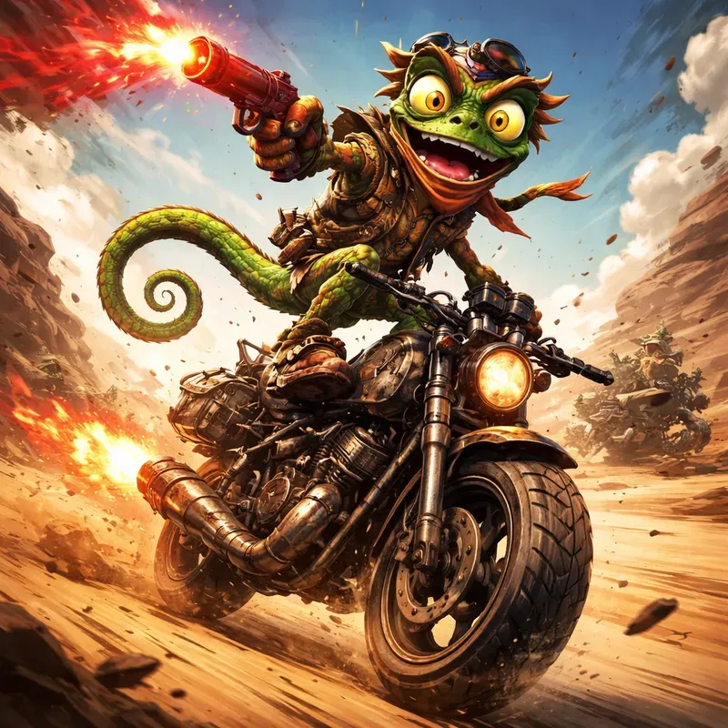 Postapocalyptic Cartoon Chase Scenes