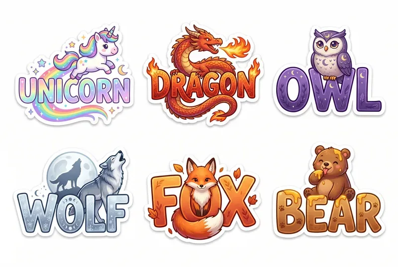 Cartoon Animal Name Sticker Collections