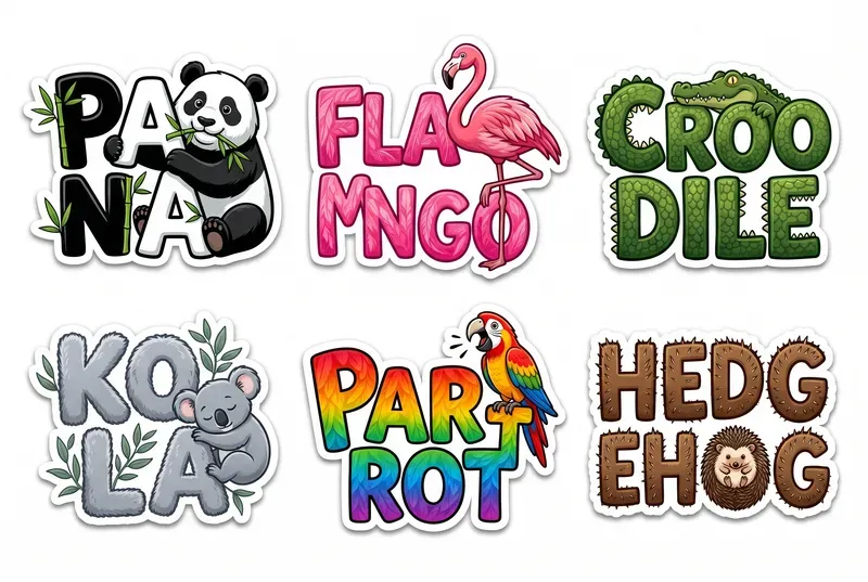 Cartoon Animal Name Sticker Collections