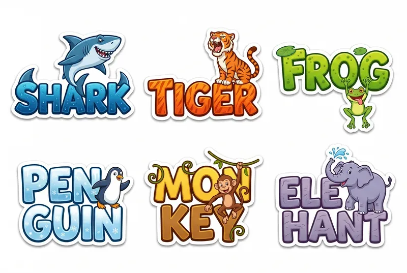 Cartoon Animal Name Sticker Collections