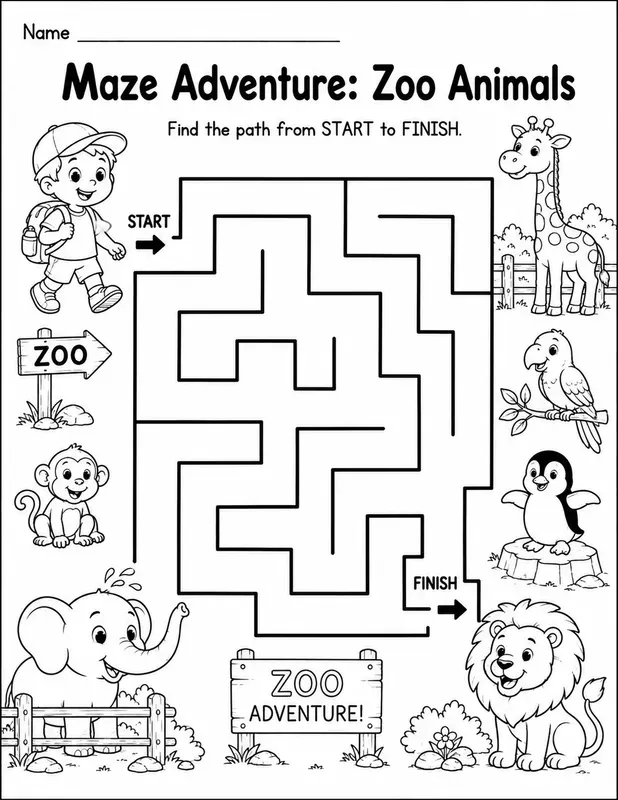 Printable Kids Maze Worksheet Generator