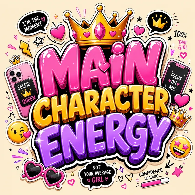 Gen Z Slang Cartoon Sticker Typography