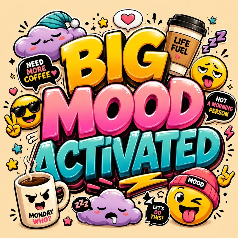 Gen Z Slang Cartoon Sticker Typography