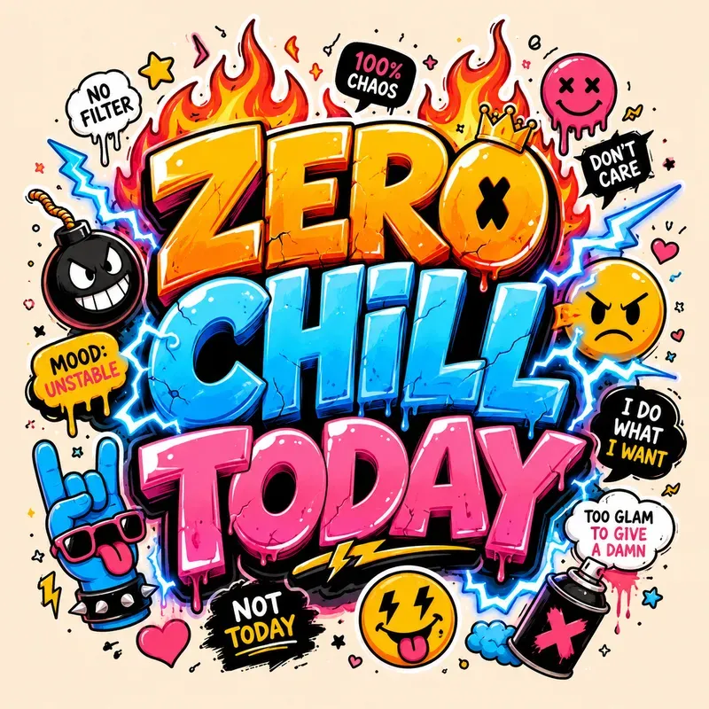 Gen Z Slang Cartoon Sticker Typography
